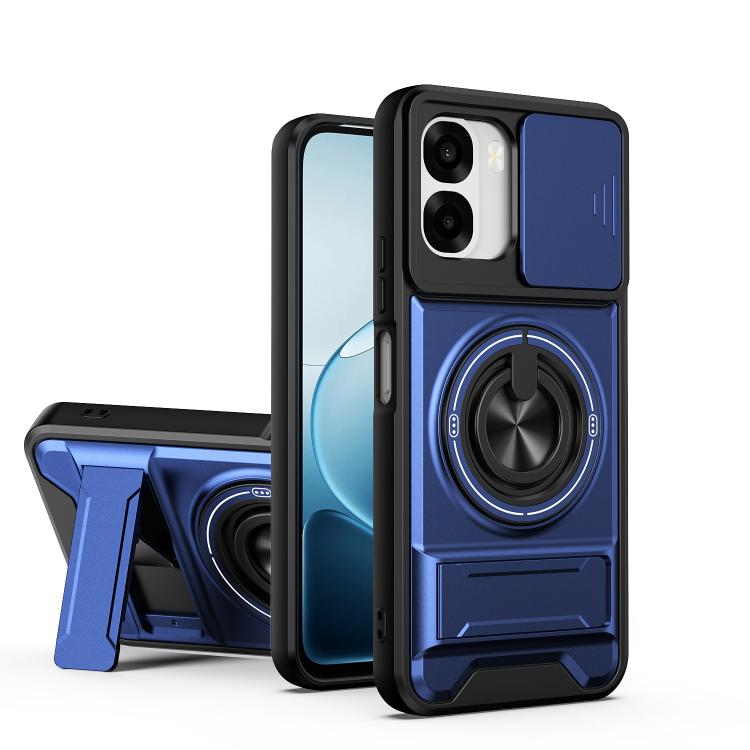 For OPPO A6x 4G / 5G Lens Sliding Window Multifunctional Magnetic Shockproof Phone Case(Royal Blue)