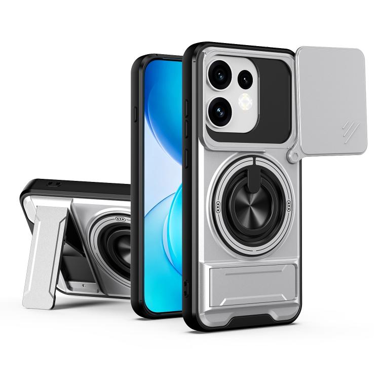 For OPPO Reno16 / Reno16 Pro 5G Global Lens Sliding Window Multifunctional Magnetic Shockproof Phone Case(Titanium Gray)