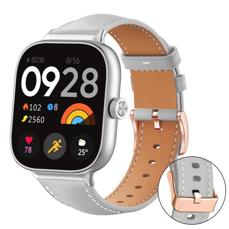 For Xiaomi Band 10 Pro / 9 Pro / Redmi Watch 6 xDfind Rose Gold Buckle Black Shark Fine Grain Vegan Leather Watch Band(Grey)