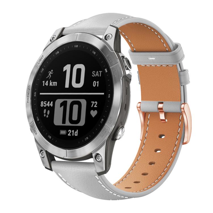 

For Garmin Fenix 8/7/6/5 22mm xDfind Rose Gold Buckle Black Shark Fine Grain Vegan Leather Watch Band(Grey)