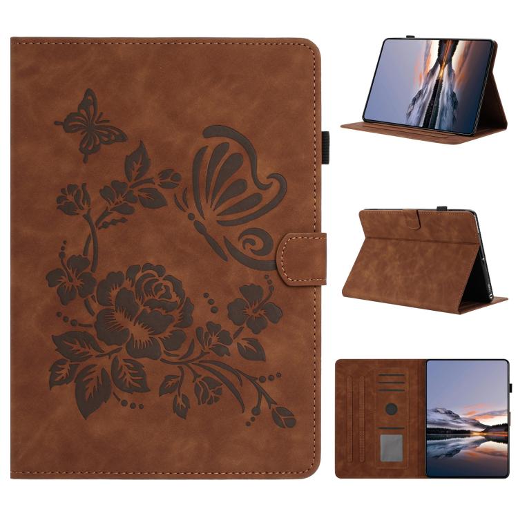 

For Amazon Kindle 11th 2024 / 2022 Butterfly Loves Flowers Embossed Leather Smart Tablet Case(Brown)