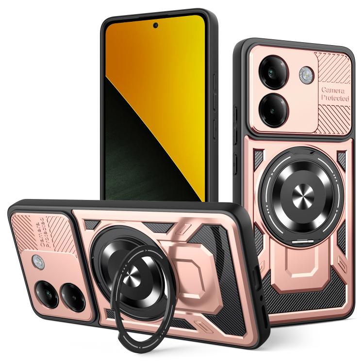 

For Xiaomi Poco M7 Pro 5G Armor Rotating Holder MagSafe Phone Case(Rose Gold)