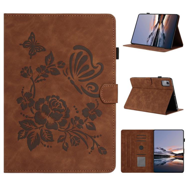 

For Xiaomi Redmi Pad 2 2025 Butterfly Loves Flowers Embossed Leather Smart Tablet Case(Brown)