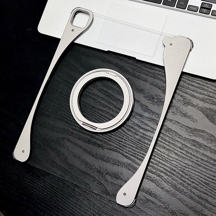 

For iPad Pro 13 2025 / 2024 White Glazed Clear Acrylic Hybrid Metal Tablet Case with Holder(Titanium Color)