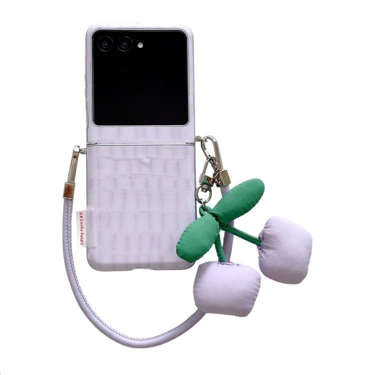 

For Motorola Razr 60 / 50 Crocodile Pattern Side Buckle Phone Case with DIY Cherry Strap(Purple)