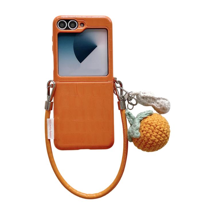 

For Samsung Galaxy Z Flip6 5G / Flip7 FE Crocodile Pattern Side Buckle Phone Case with DIY Persimmon Strap(Orange)