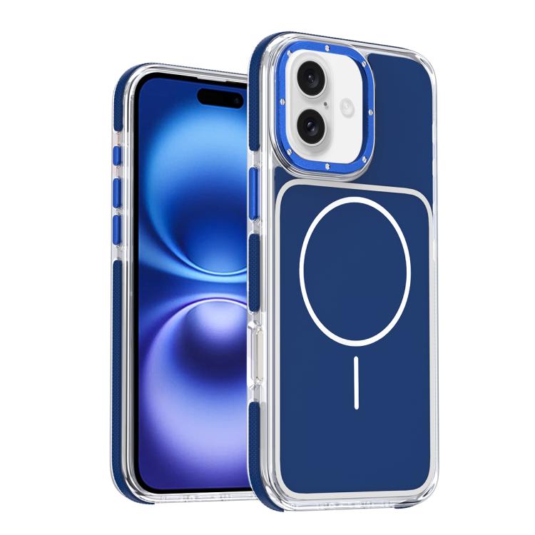 

For iPhone 16 Plus Vibrant Dual-color TPU + Acrylic Magnetic Phone Case(Blue)