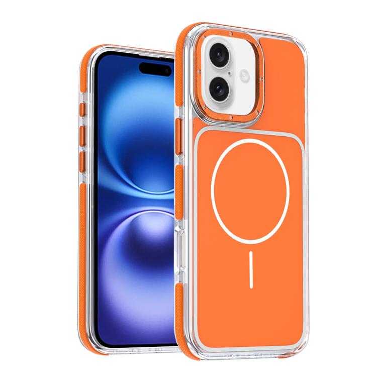 

For iPhone 16 Vibrant Dual-color TPU + Acrylic Magnetic Phone Case(Orange)