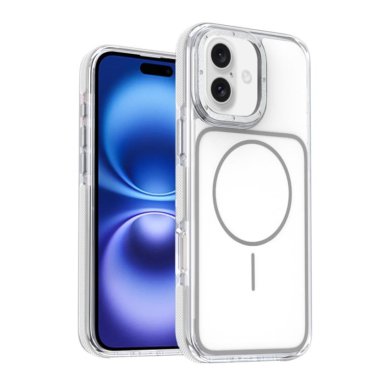 

For iPhone 16 Vibrant Dual-color TPU + Acrylic Magnetic Phone Case(White)