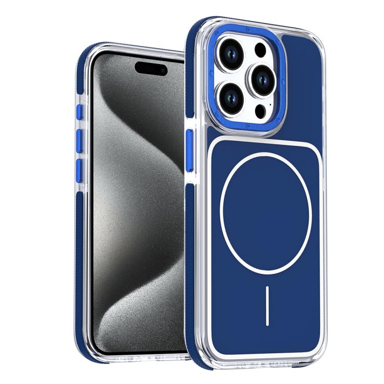 

For iPhone 15 Pro Max Vibrant Dual-color TPU + Acrylic Magnetic Phone Case(Blue)