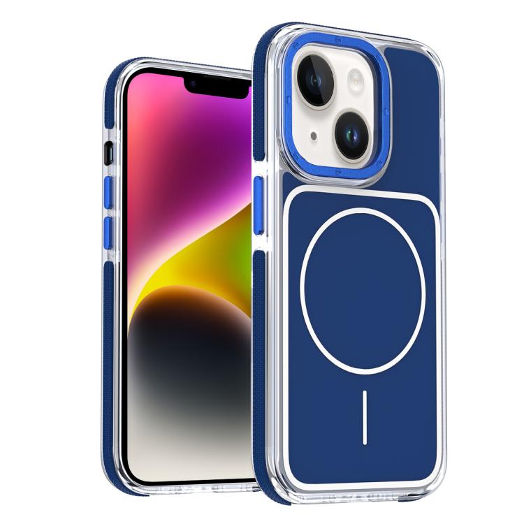 

For iPhone 14 Plus Vibrant Dual-color TPU + Acrylic Magnetic Phone Case(Blue)
