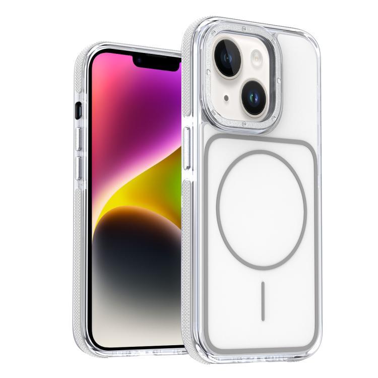 

For iPhone 14 Plus Vibrant Dual-color TPU + Acrylic Magnetic Phone Case(White)