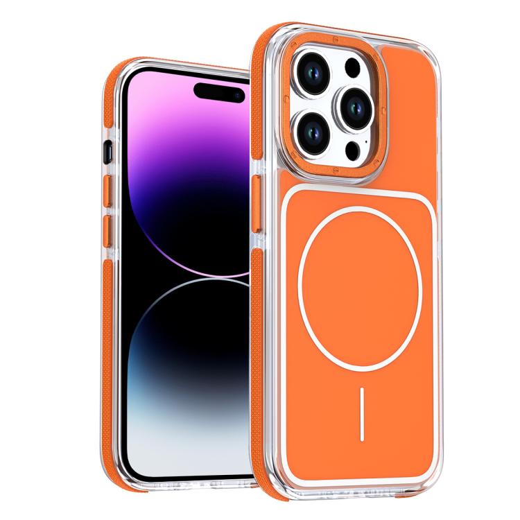 

For iPhone 14 Pro Max Vibrant Dual-color TPU + Acrylic Magnetic Phone Case(Orange)