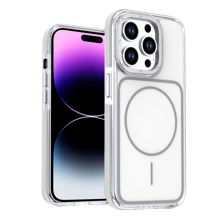 

For iPhone 14 Pro Max Vibrant Dual-color TPU + Acrylic Magnetic Phone Case(White)