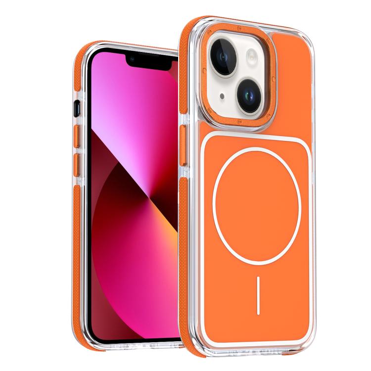 

For iPhone 13 Vibrant Dual-color TPU + Acrylic Magnetic Phone Case(Orange)