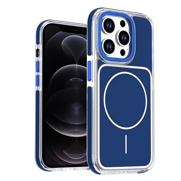 

For iPhone 12 Pro Max Vibrant Dual-color TPU + Acrylic Magnetic Phone Case(Blue)