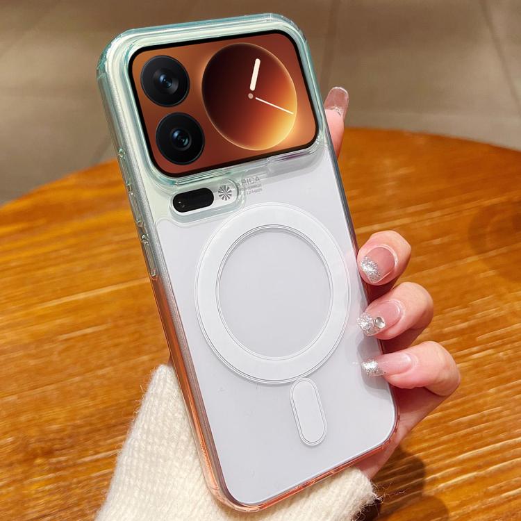 

For Xiaomi 17 Pro Contrast Color Gradient Transparent MagSafe Phone Case(Blue Green + Pink)