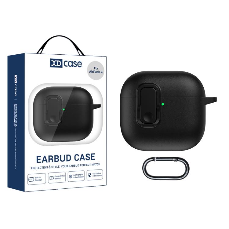

For AirPods 4 XDcase Faux Leather Texture Security Lock TPU Earbud Case(Black)