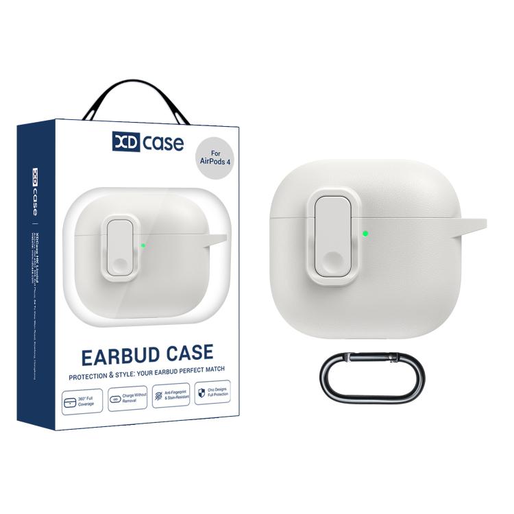 

For AirPods 4 XDcase Faux Leather Texture Security Lock TPU Earbud Case(White)
