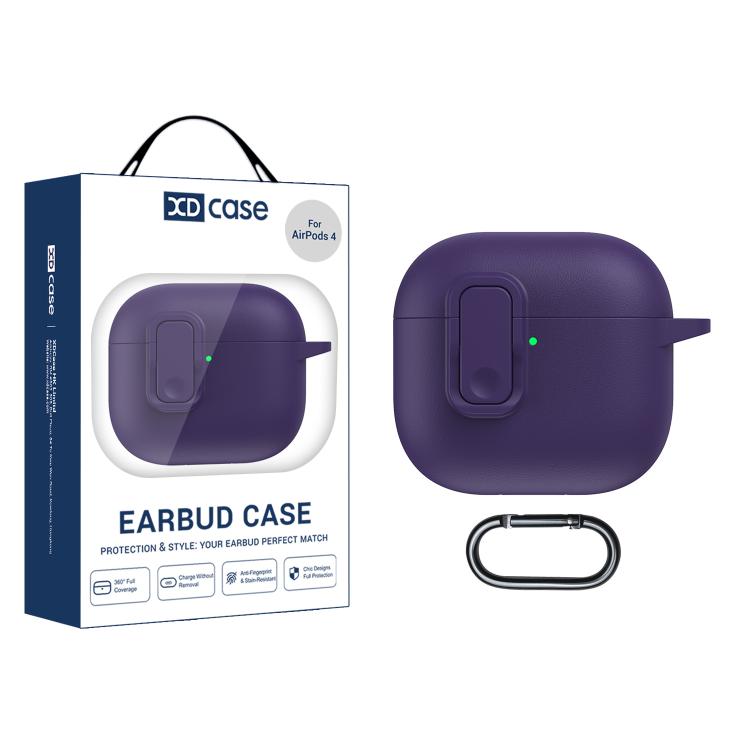 

For AirPods 4 XDcase Faux Leather Texture Security Lock TPU Earbud Case(Purple)