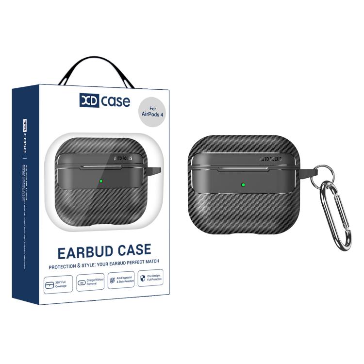 

For AirPods 4 XDcase Carbon Fiber Texture Earbud Case with Hook(Black)