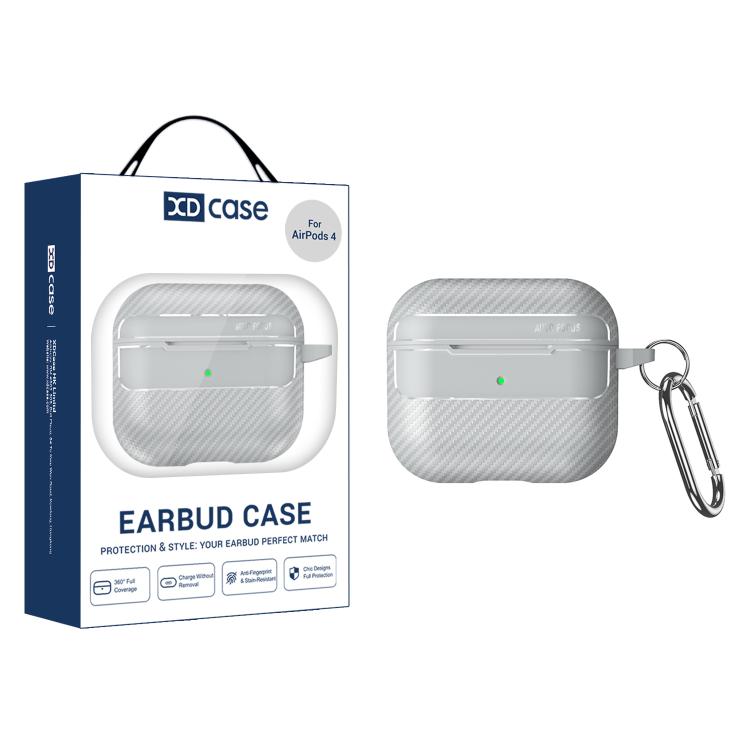 

For AirPods 4 XDcase Carbon Fiber Texture Earbud Case with Hook(Grey)