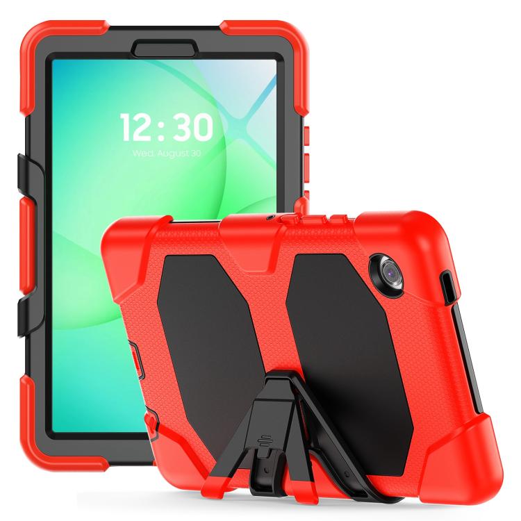 

For Samsung Galaxy A11 / A9 Colorful Silicone Hybrid PC Tablet Case with V-Type Holder & Film(Red)