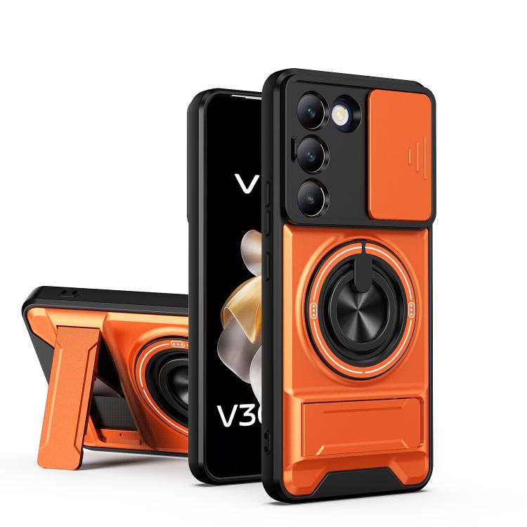 

For vivo V30 Lite 5G Lens Sliding Window Multifunctional Magnetic Shockproof Phone Case(Orange)