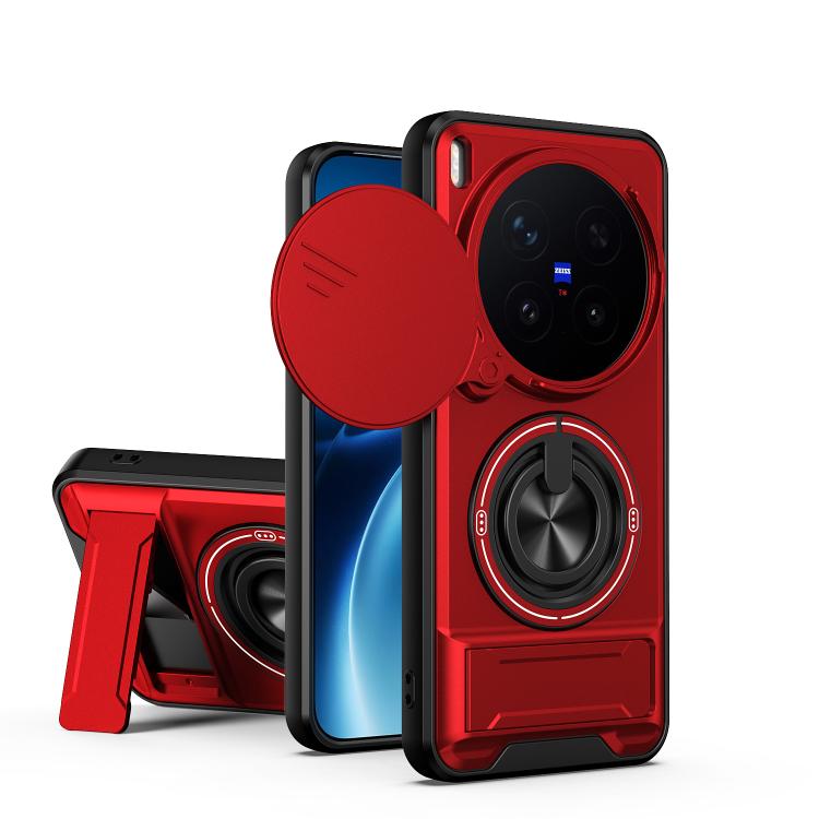 For vivo X300 Pro 5G Lens Sliding Window Multifunctional Magnetic Shockproof Phone Case(Red)