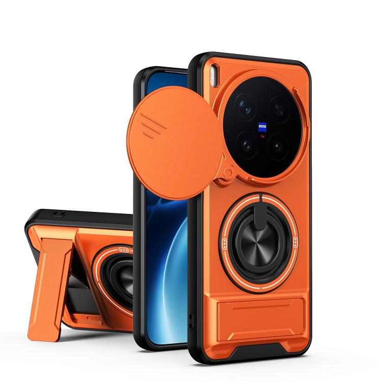 For vivo X300 Pro 5G Lens Sliding Window Multifunctional Magnetic Shockproof Phone Case(Orange)