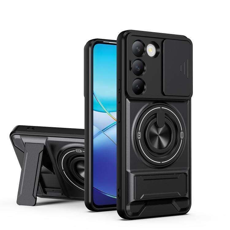 

For vivo Y100 5G / V30 Lite 5G Lens Sliding Window Multifunctional Magnetic Shockproof Phone Case(Black)