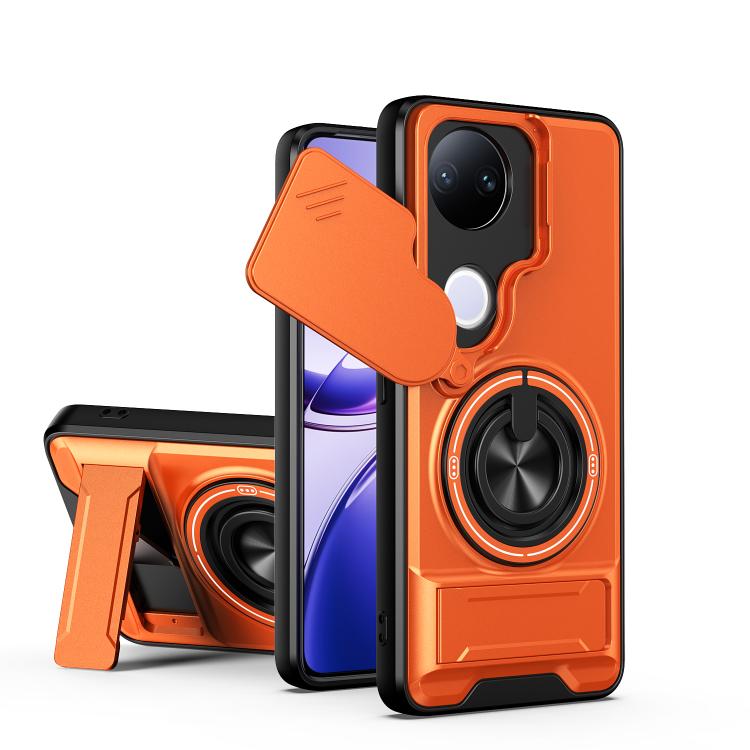

For vivo V50 5G Lens Sliding Window Multifunctional Magnetic Shockproof Phone Case(Orange)