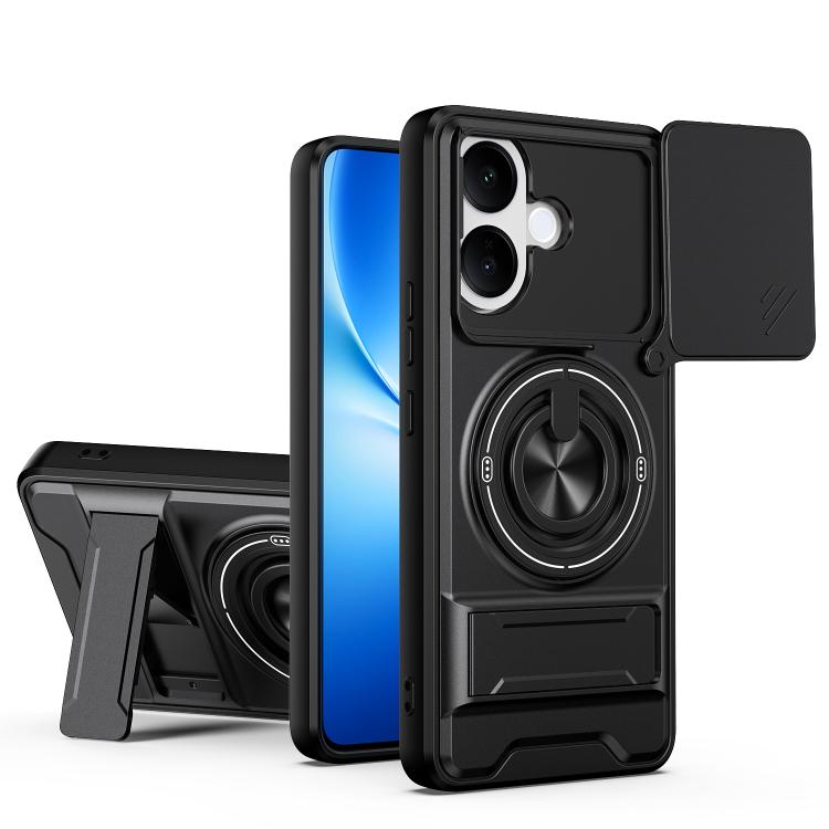

For vivo V60 Lite 4G / 5G Lens Sliding Window Multifunctional Magnetic Shockproof Phone Case(Black)