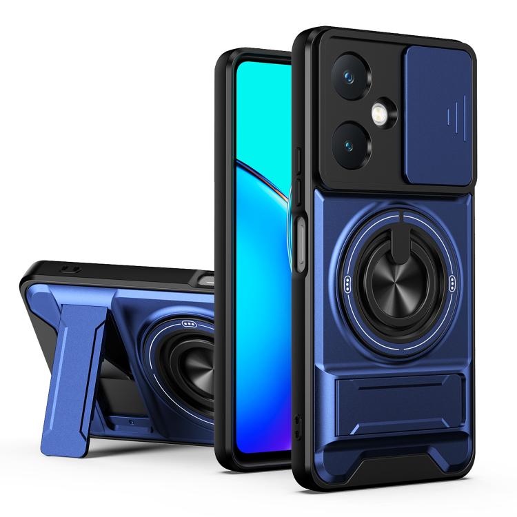 For vivo Y27 4G Lens Sliding Window Multifunctional Magnetic Shockproof Phone Case(Royal Blue)