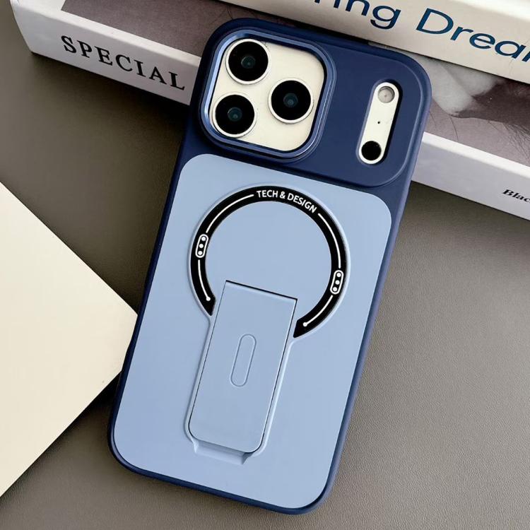 For iPhone 17 Pro Skin-Feel TPU Hybrid PC Magnetic Phone Case with Kickstand(Blue)