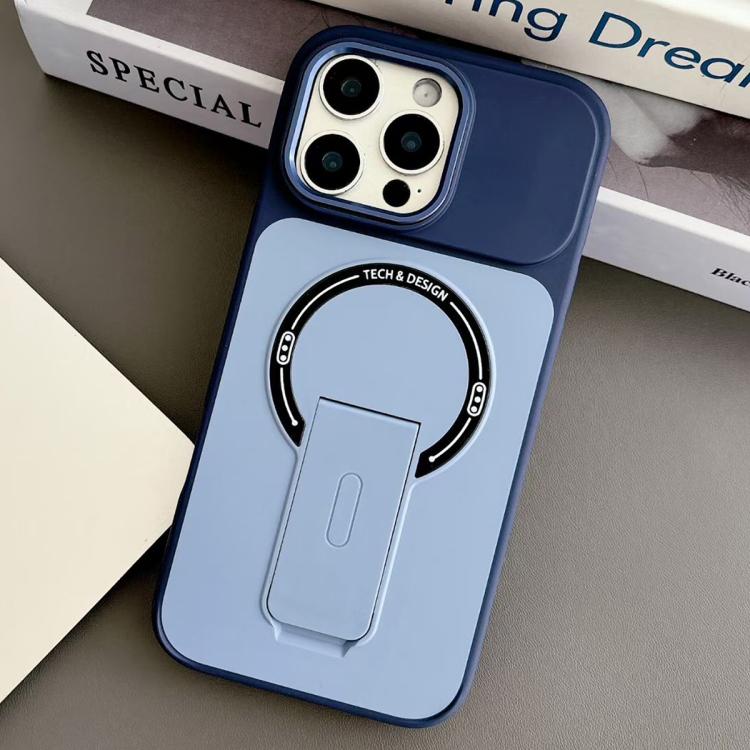 

For iPhone 16 Pro Skin-Feel TPU Hybrid PC Magnetic Phone Case with Kickstand(Blue)