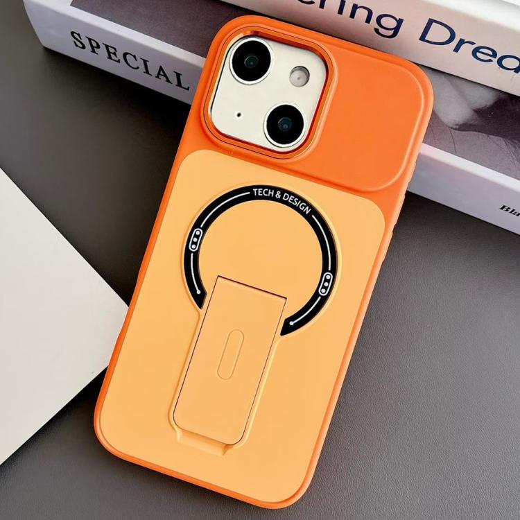 

For iPhone 15 Plus Skin-Feel TPU Hybrid PC Magnetic Phone Case with Kickstand(Orange)