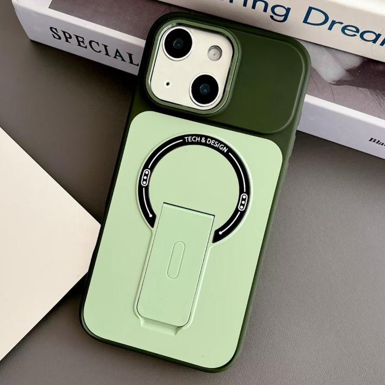 

For iPhone 14 Skin-Feel TPU Hybrid PC Magnetic Phone Case with Kickstand(Green)