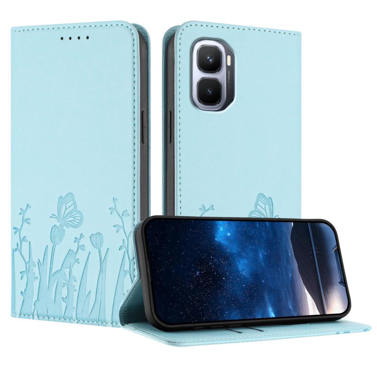 For Infinix GT 50 Pro 5G Tulips Butterfly Pattern Magnetic Vegan Leather Phone Case(Light Blue)
