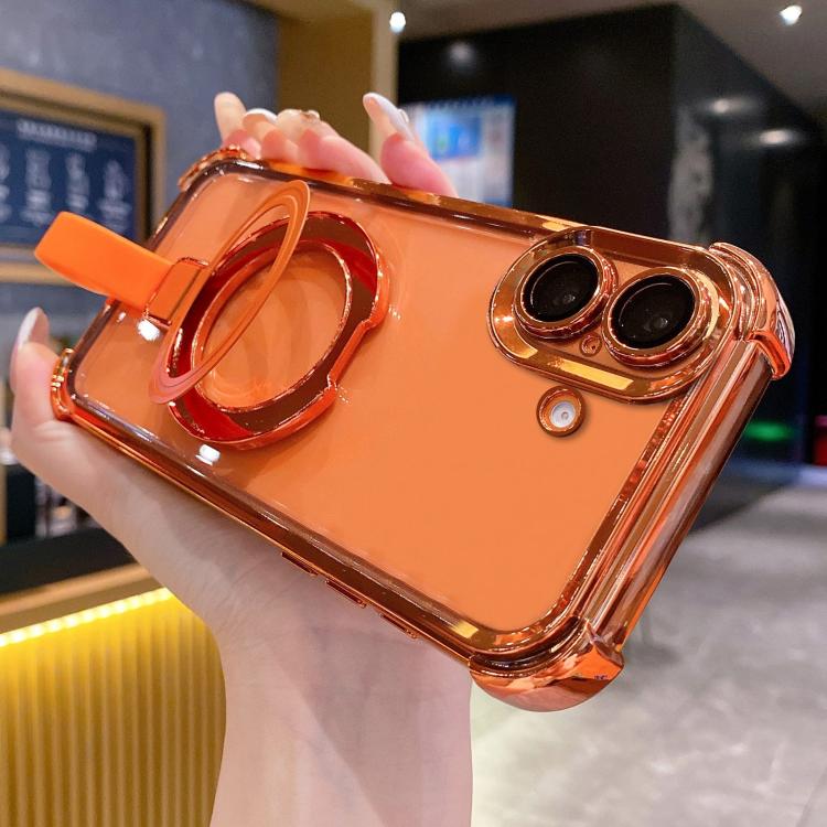 

For iPhone 17 Crystal Shield Ring Holde TPU + Acrylic Magnetic Phone Case(Orange)
