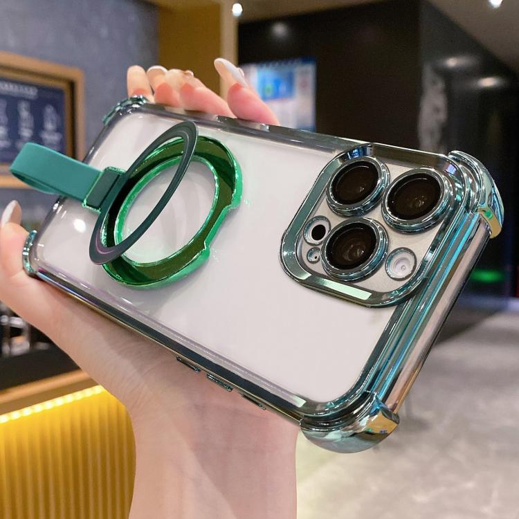 

For iPhone 16 Pro Max Crystal Shield Ring Holde TPU + Acrylic Magnetic Phone Case(Green)