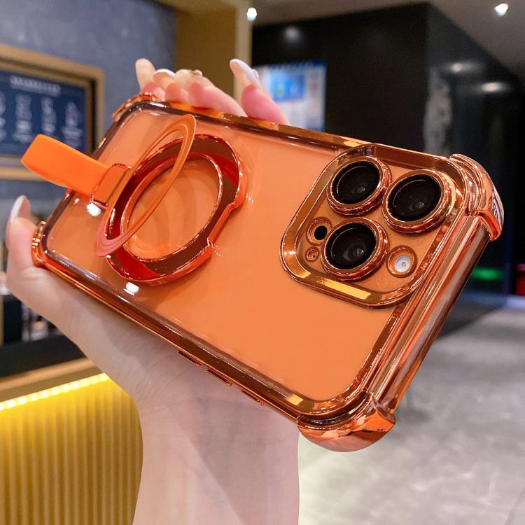 

For iPhone 16 Pro Max Crystal Shield Ring Holde TPU + Acrylic Magnetic Phone Case(Orange)