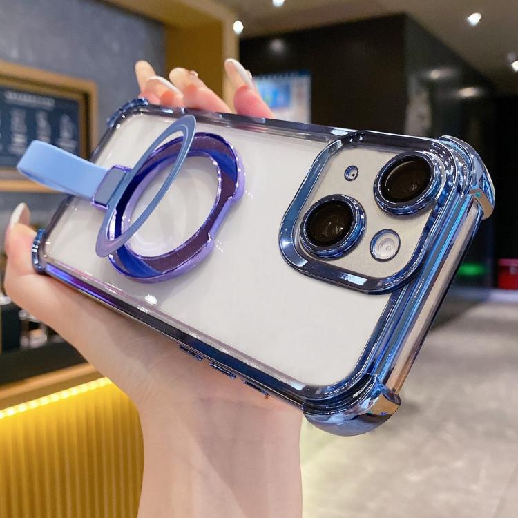 

For iPhone 14 Crystal Shield Ring Holde TPU + Acrylic Magnetic Phone Case(Blue)