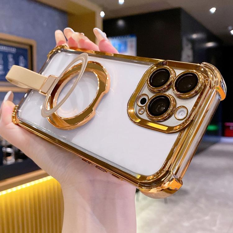 

For iPhone 14 Pro Crystal Shield Ring Holde TPU + Acrylic Magnetic Phone Case(Yellow)