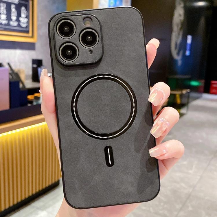 

For iPhone 11 Pro Max Lambskin Faux Leather Magnetic Phone Case(Black)