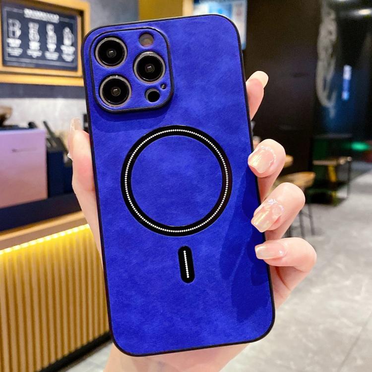 

For iPhone 13 Pro Max Lambskin Faux Leather Magnetic Phone Case(Blue)