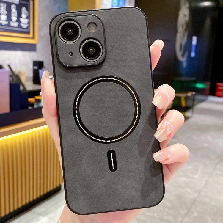 

For iPhone 14 Lambskin Faux Leather Magnetic Phone Case(Black)