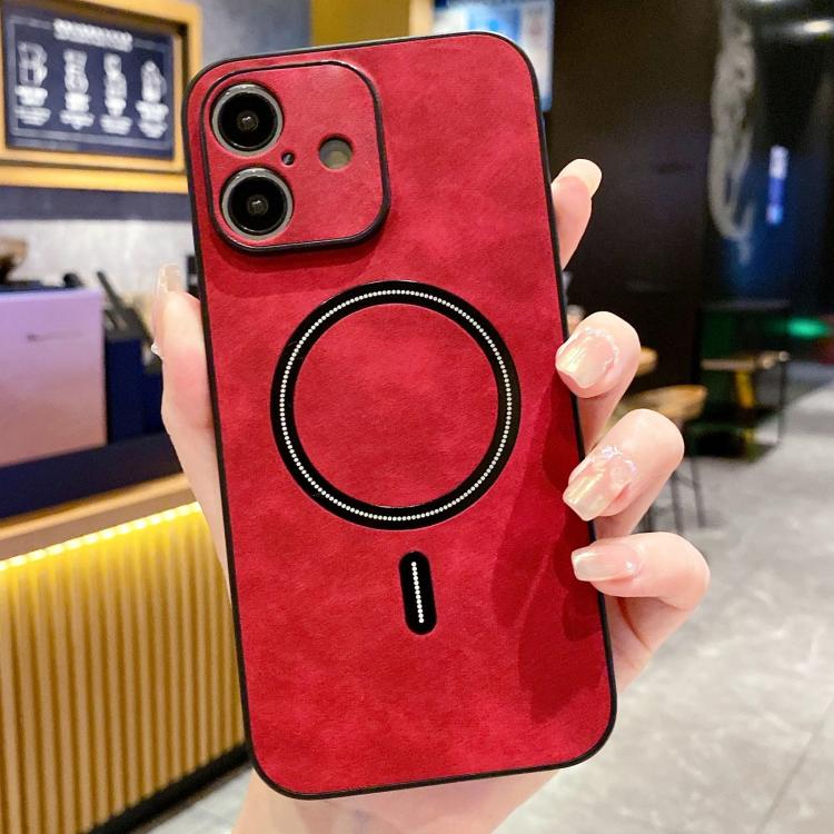 

For iPhone 16 Lambskin Faux Leather Magnetic Phone Case(Red)