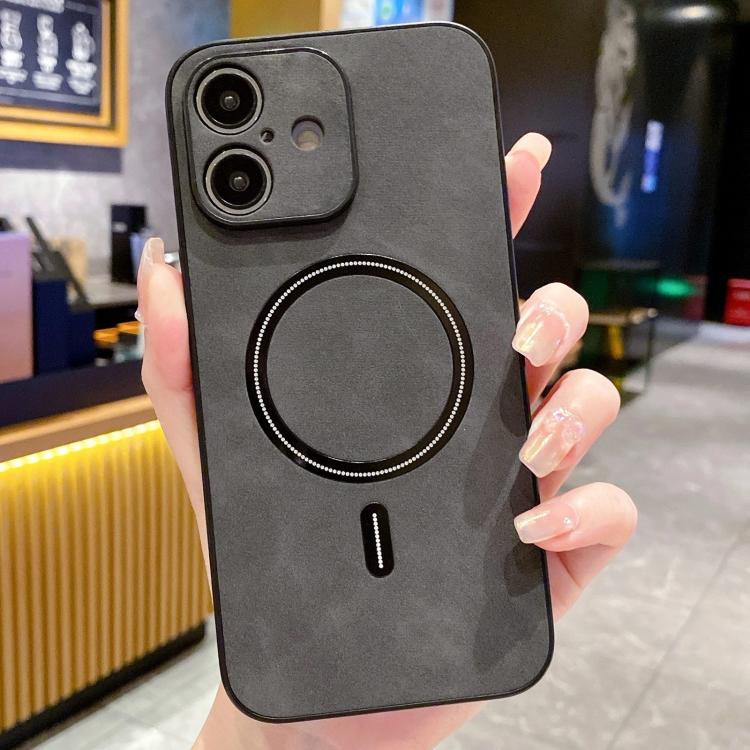 

For iPhone 16 Plus Lambskin Faux Leather Magnetic Phone Case(Black)