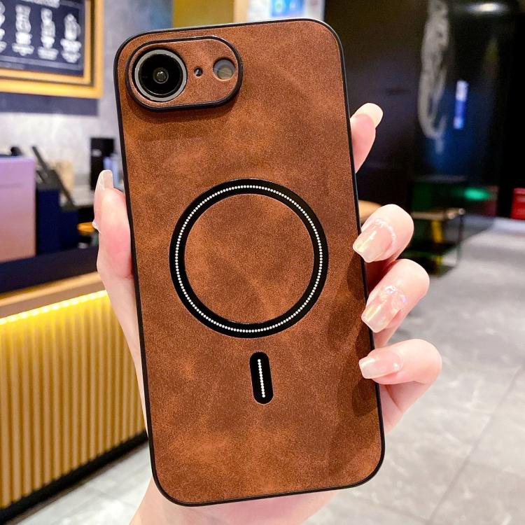 

For iPhone 17e / 16e Lambskin Faux Leather Magnetic Phone Case(Dark Brown)